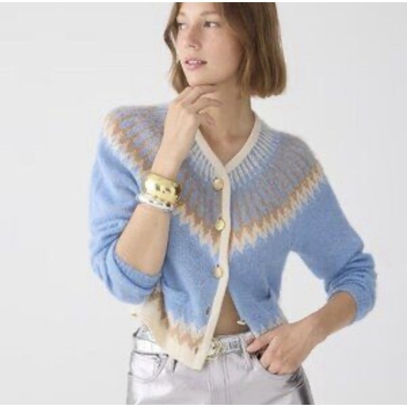 J.Crew Fair Isle Cardigan in Frosted Tundra Snow Brushed Yarn Sweater Medium - Picture 11 of 11